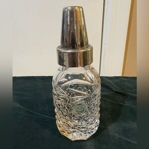 Vintage Galway Irish Crystal Glass Baby Bottle with Silver Accents
